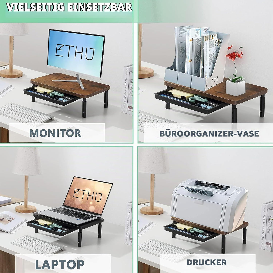 ETHU Dual Monitor Ständer, Höhenverstellbare Bildschirmerhöhung für 2 Monitore, Verstellbarer Monito