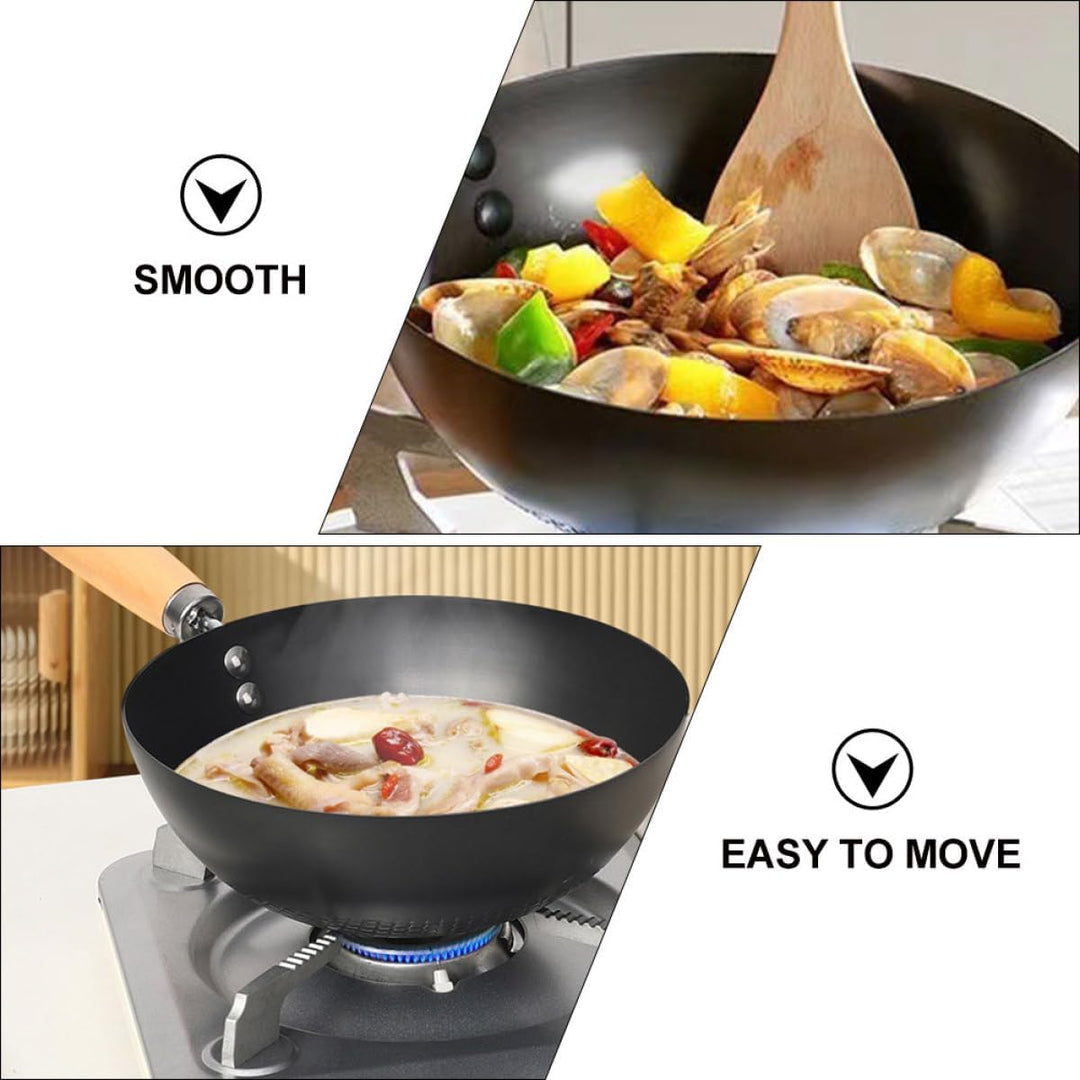 Sewroro Antihaft Bratpfanne Gusseisen 20cm Kleiner Wok ohne Beschichtung Hitzebeständiger Griff für