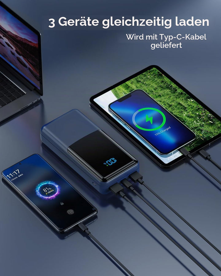 Coblob Power Bank 27000mAh, Powerbank Schnellladefunktion USB C PD 20W Fast Charge, Portable Charger