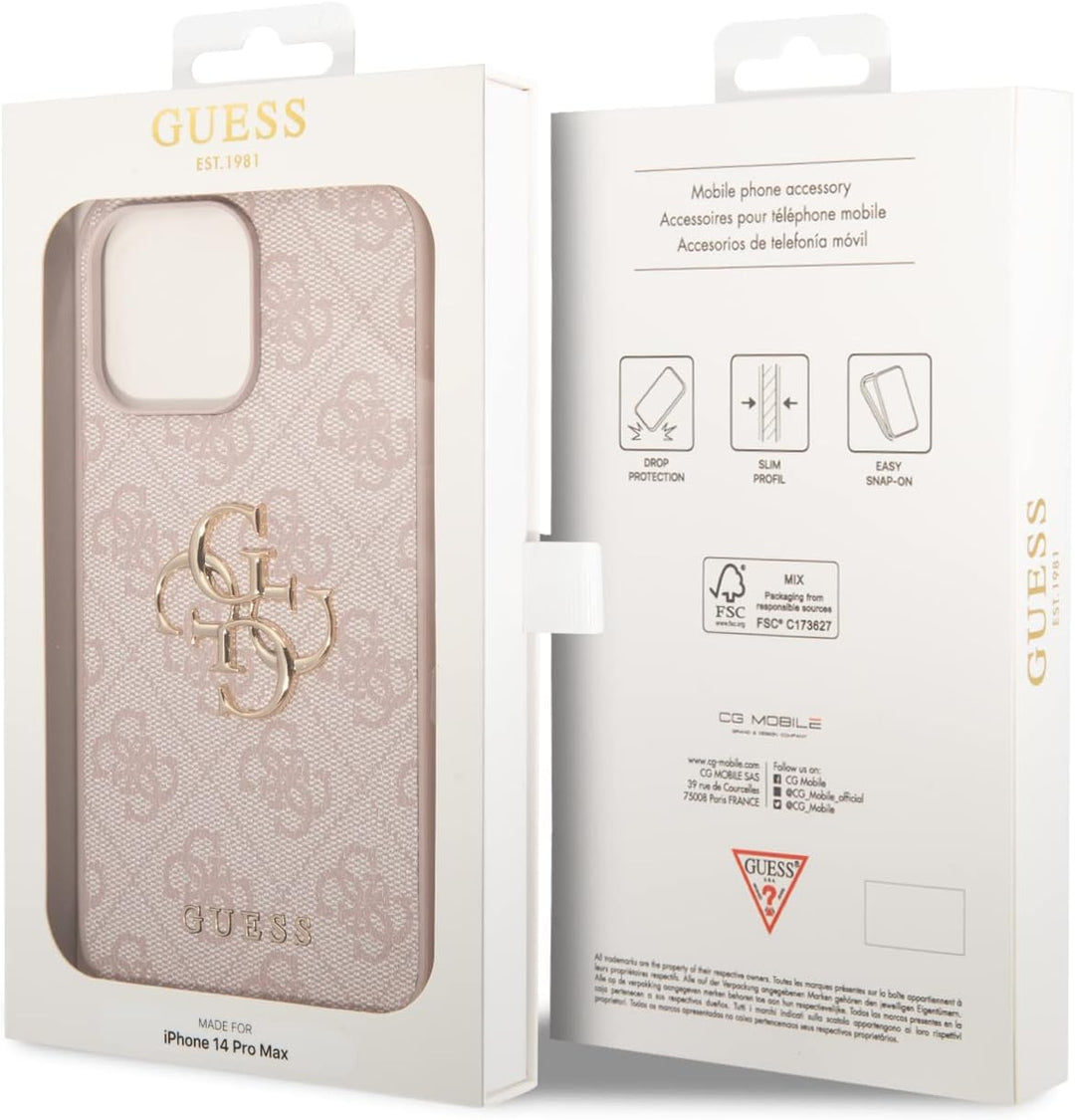 Guess PU 4G Metal Logo case iPhone 14 Pro Max pink GUHCP14X4GMGGR schwarz