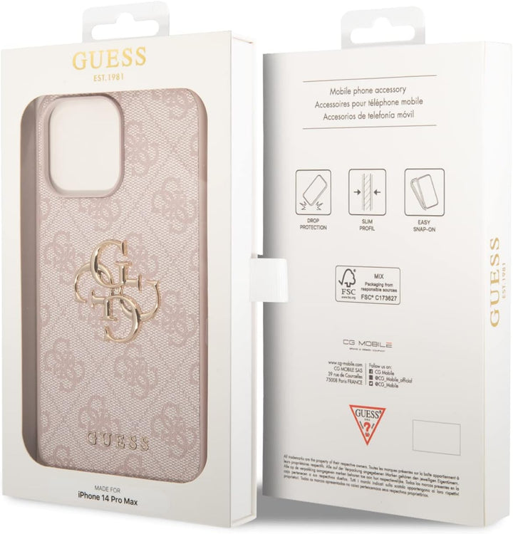 Guess PU 4G Metal Logo case iPhone 14 Pro Max pink GUHCP14X4GMGGR schwarz