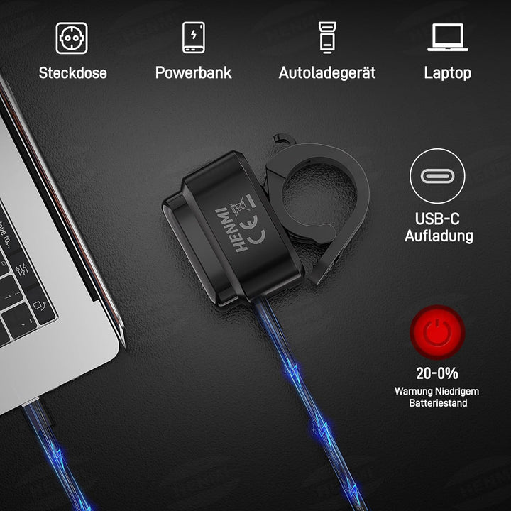HENMI LED Fahrradlicht vorne, StVZO-zugelassen Fahrradbeleuchtung, USB Aufladbar Fahrrad Frontlicht,