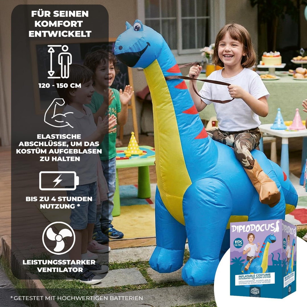 AirSuit® Aufblasbare Verkleidung Dinosaurier Diplodocus für Kinder | Grösse 120 bis 150cm | Aus sehr