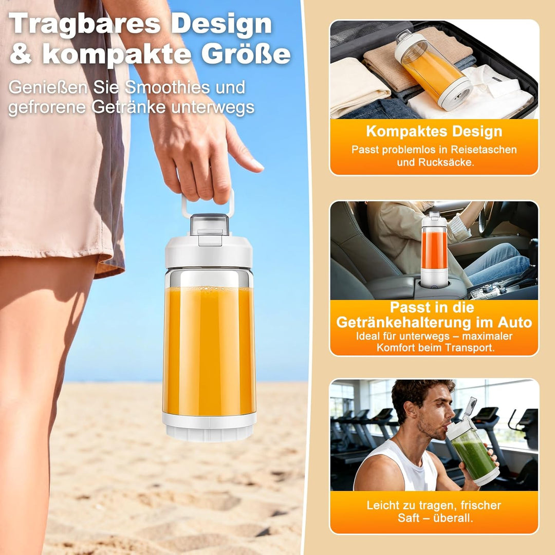 Tragbarer Mixer und Smoothie Maker to go, 650ml Abnehmbarer Behälter, 4000mAh Kabellos & Wiederaufla
