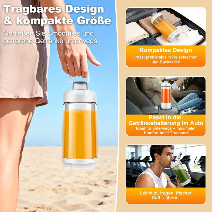 Tragbarer Mixer und Smoothie Maker to go, 650ml Abnehmbarer Behälter, 4000mAh Kabellos & Wiederaufla