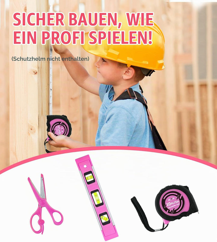 DOWELL 14 Stück Werkzeuge Set Pink, Werkzeugsatz mit Aufbewahrungstasche für Heimdekoration, DIY Geb
