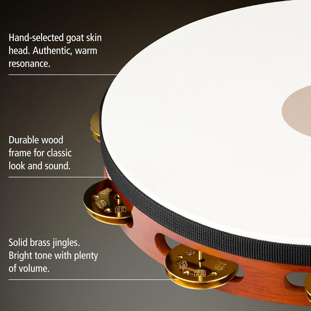 Meinl Percussion TAH1B-AB Headed Wood Tambourine mit Messingschellen (1-reihig), 25,40 cm (10 Zoll)