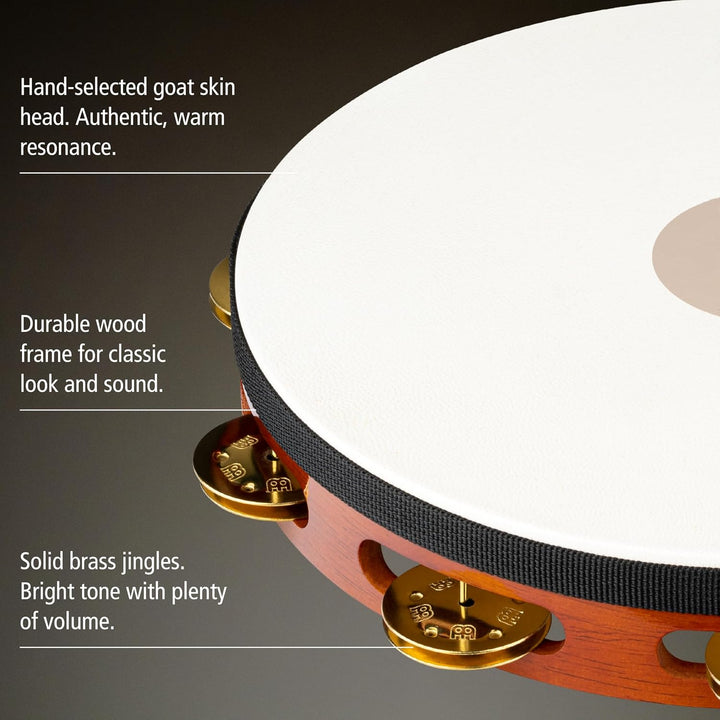 Meinl Percussion TAH1B-AB Headed Wood Tambourine mit Messingschellen (1-reihig), 25,40 cm (10 Zoll)