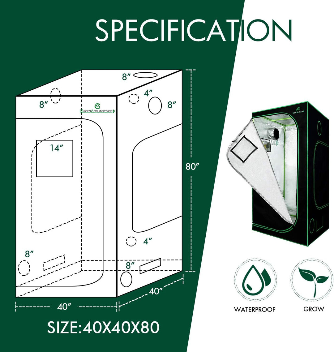 GA Wachstumszelt Reflektierendes Mylar Hydroponic-Wachstumszelt mit Beobachtungsfenster und wasserdi