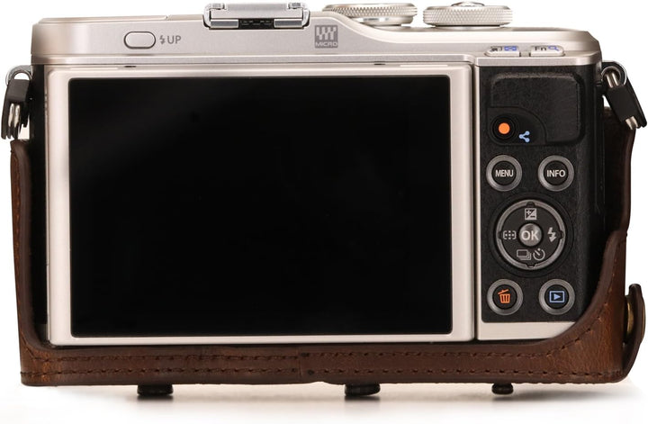 MegaGear MG1452 Olympus PEN E-PL9 (14-42mm) Ever Ready Leder Kamera-Case mit Trageriemen – Dunkelbra