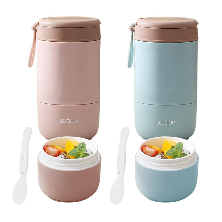 CEWROM Müslibecher To Go mit Deckel, 2 Pcs Thermobehälter Für Essen 730ml, PP-Material Porridge Bech