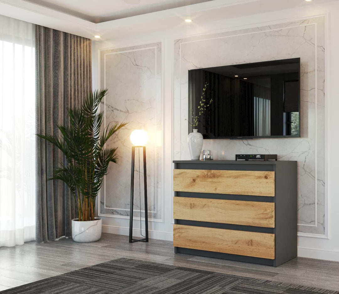 MRBLS Kommode mit 3 Schubladen Sideboard Schubladenschrank Kleiderschrank Modern Möbel mit Schublade