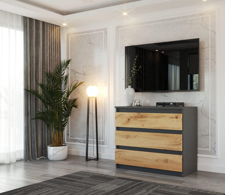 MRBLS Kommode mit 3 Schubladen Sideboard Schubladenschrank Kleiderschrank Modern Möbel mit Schublade