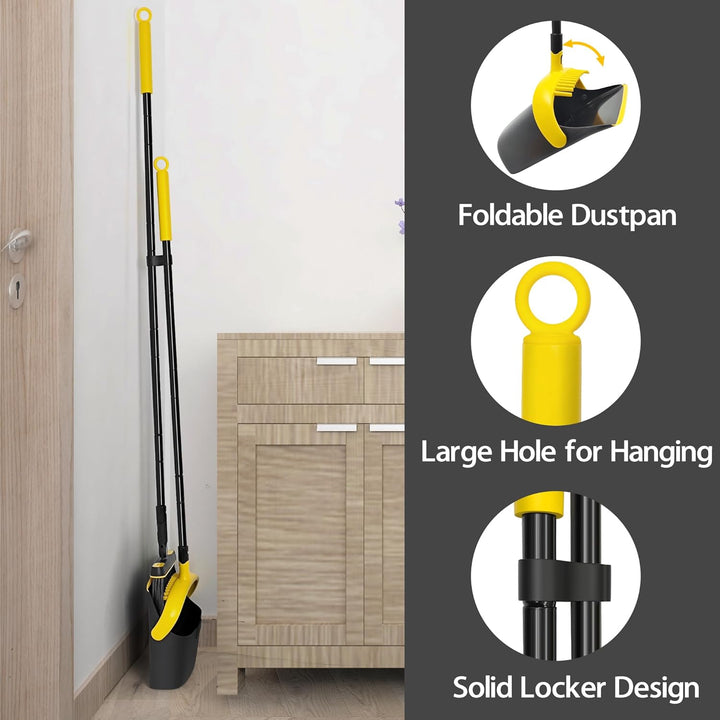 JEHONN Besen und Kehrschaufel Set mit Langem Stiel 138 cm, 180 Grad Drehbar Camping Kehrbesen Innen