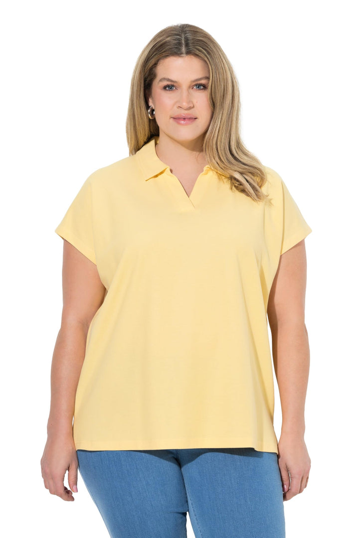 Ulla Popken Damen grosse Grössen Übergrössen Plus Size Poloshirt, Oversized, Polokragen, Halbarm, Bi