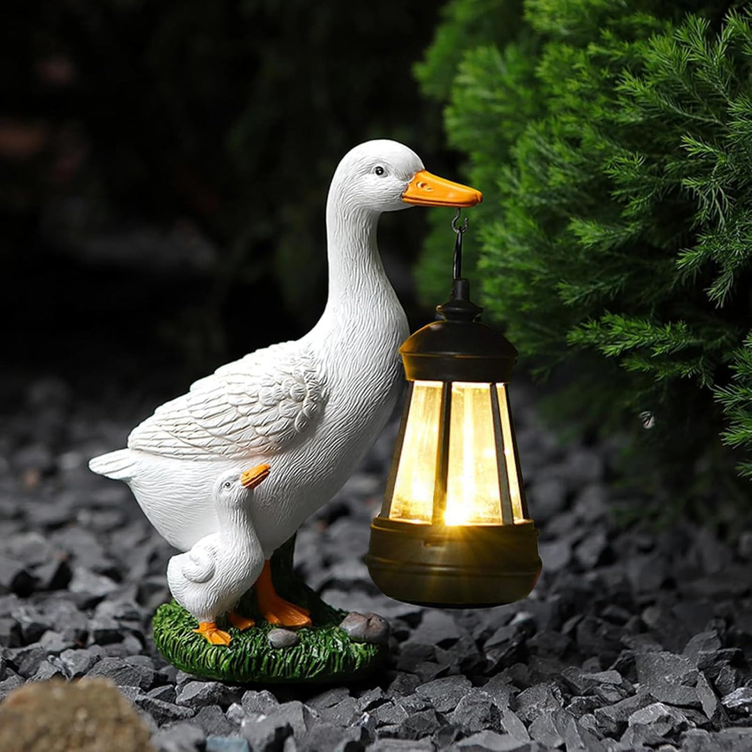 Solar Figuren für Aussen, Wasserdicht Gartenfiguren Gross mit Solar Laterne, Harz LED Solar Gartende