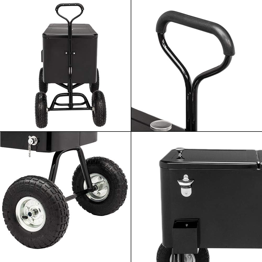 Bonnlo 76L Servierwagen mit Rollen, Getränkekühler – Mobiler Kühlwagen mit Flaschenöffner, Ablauf &