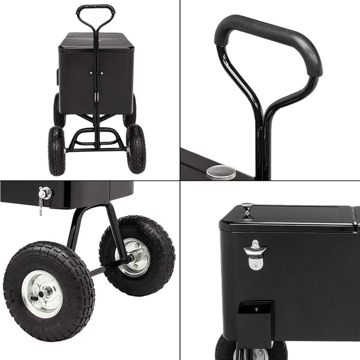 Bonnlo 76L Servierwagen mit Rollen, Getränkekühler – Mobiler Kühlwagen mit Flaschenöffner, Ablauf &