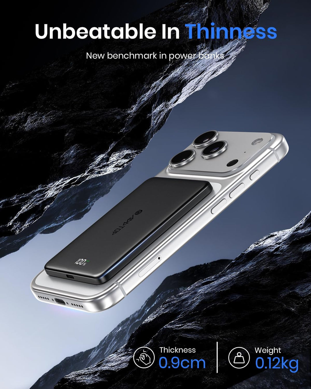 Ultra Slim Power Bank Magnetische für iPhone, A ADDTOP Powerbank Induktives Laden 5000mAh, 20W Schne