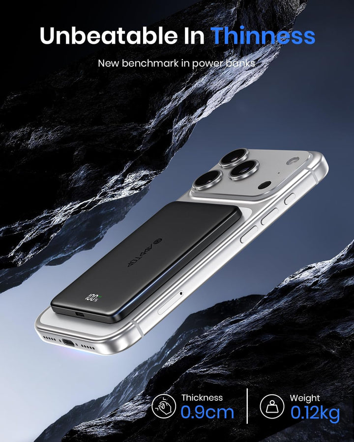 Ultra Slim Power Bank Magnetische für iPhone, A ADDTOP Powerbank Induktives Laden 5000mAh, 20W Schne