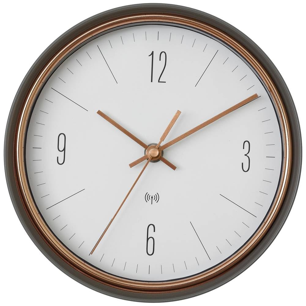 TFA Dostmann Design Funk-Wanduhr, 60.3547.10, kupferfarbene Zeiger, Metallrahmen, Funkuhr, grau, (L)