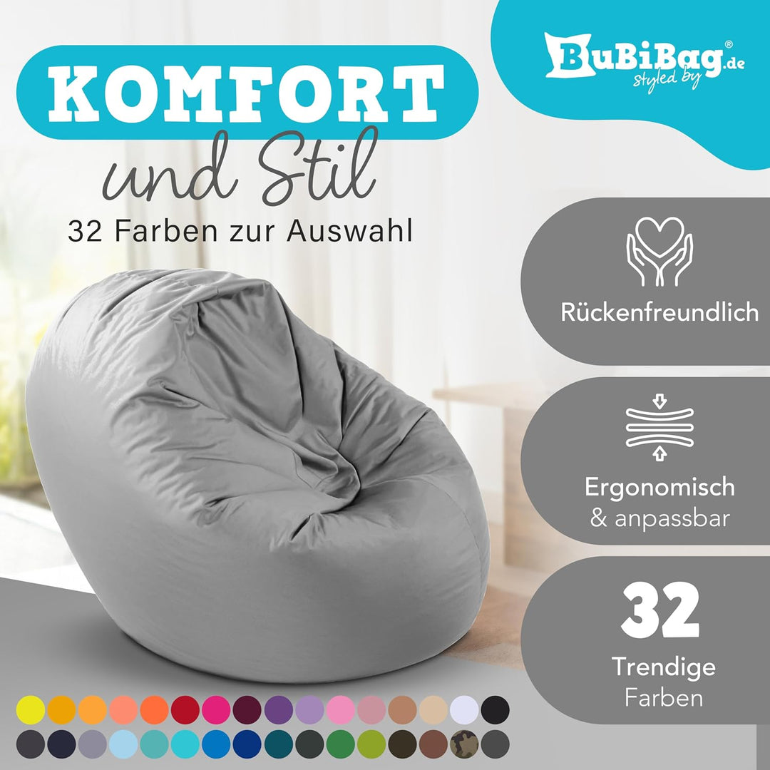 BuBiBag 2in1 Sitzsack L - XXL mit Füllung für Kinder &amp; Erwachsene, Gaming Beanbag &amp; Bodenkissen für