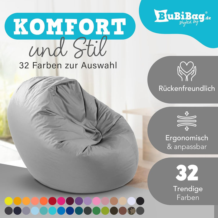 BuBiBag 2in1 Sitzsack L - XXL mit Füllung für Kinder &amp; Erwachsene, Gaming Beanbag &amp; Bodenkissen für