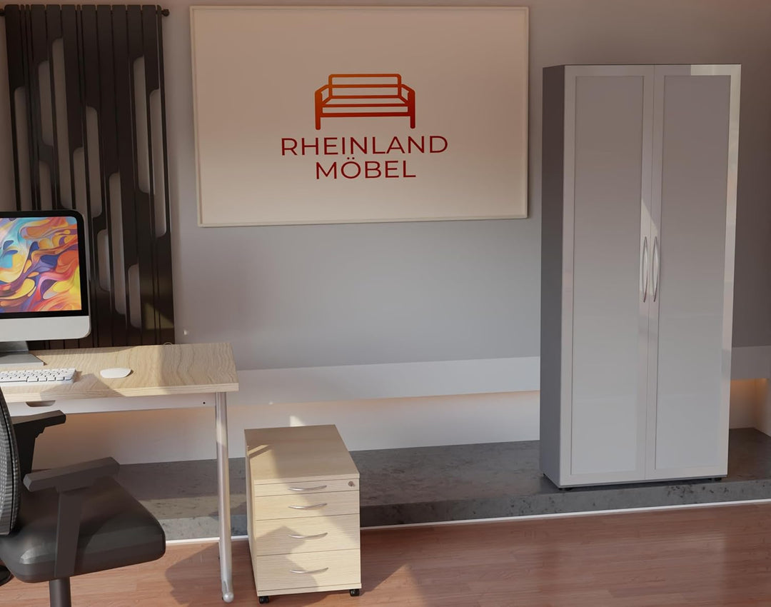 Rollcontainer CADI 43×80×51 cm – abschliessbarer Bürocontainer in Eiche mit Orga- & 3 Universal-Schu