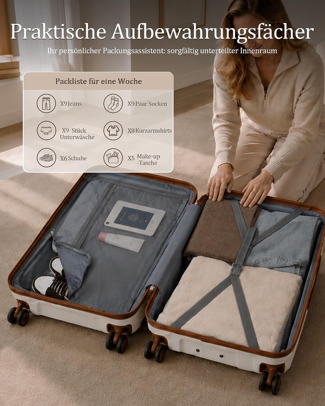 KONO Gross Koffer 75cm Leicht Reisekoffer aus Polypropylen Hartschale Koffer mit 4 Rollen und TSA Sc