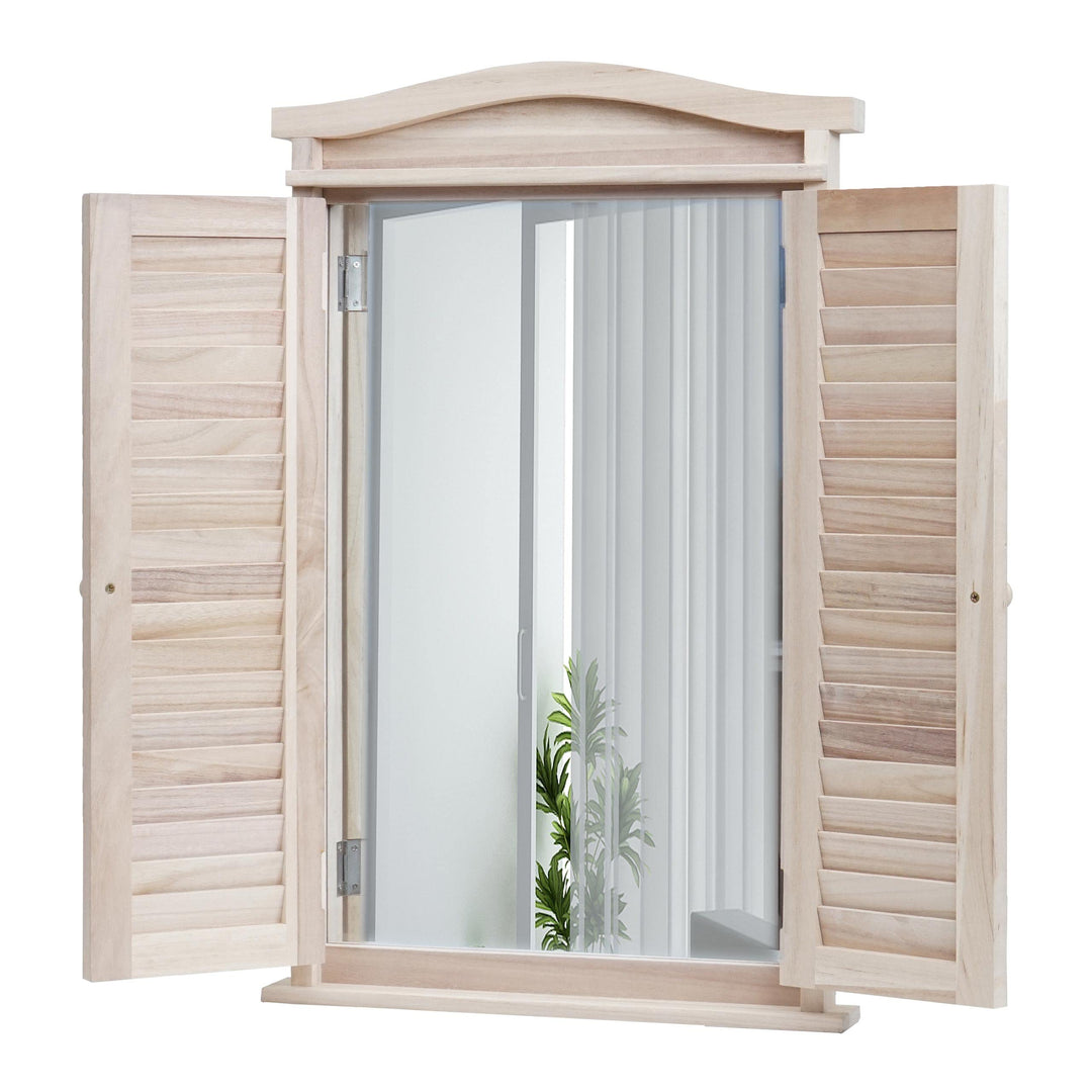 Mendler Wandspiegel Badspiegel Badezimmer Spiegelfenster mit Fensterläden, 71x46x5cm - Shabby naturf