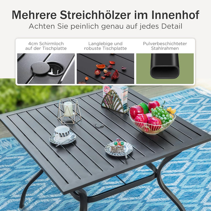 PHIVILLA Gartentisch und Stühle 4er Set Terrassentisch Stühle Metall Outdoor Bistro Gartenmöbel Sets