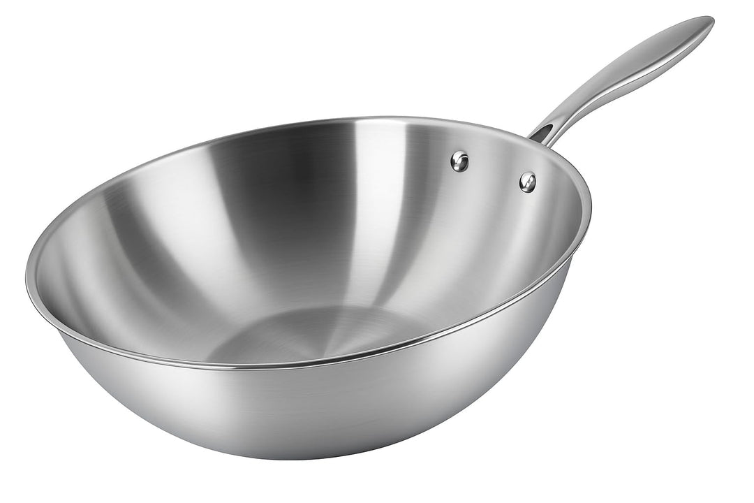 KLAUS Wok 28 cm aus hochwertigem Edelstahl, für alle Herdarten, auch Induktion, gesundes und gleichm