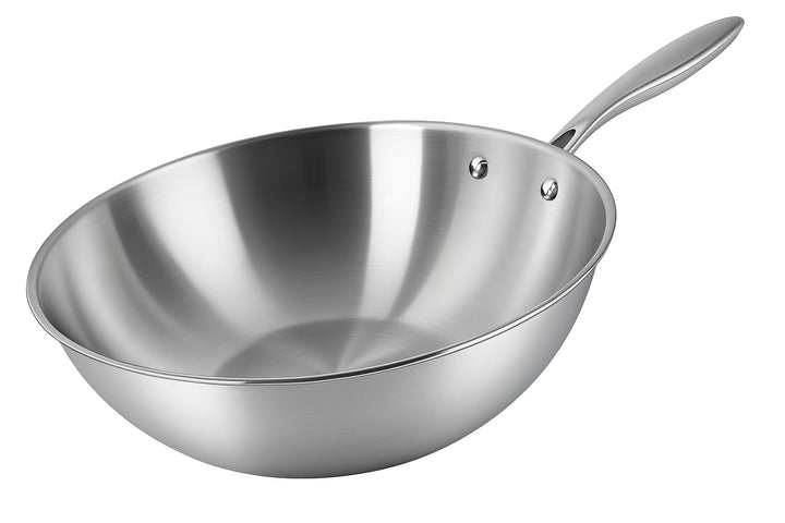 KLAUS Wok 28 cm aus hochwertigem Edelstahl, für alle Herdarten, auch Induktion, gesundes und gleichm