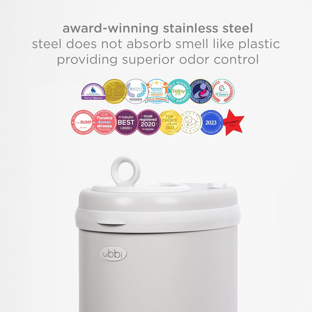Ubbi Steel Diaper Pail, Odor Locking, No Special Bag Required, Award-Winning, Registry Must-Have, Gr