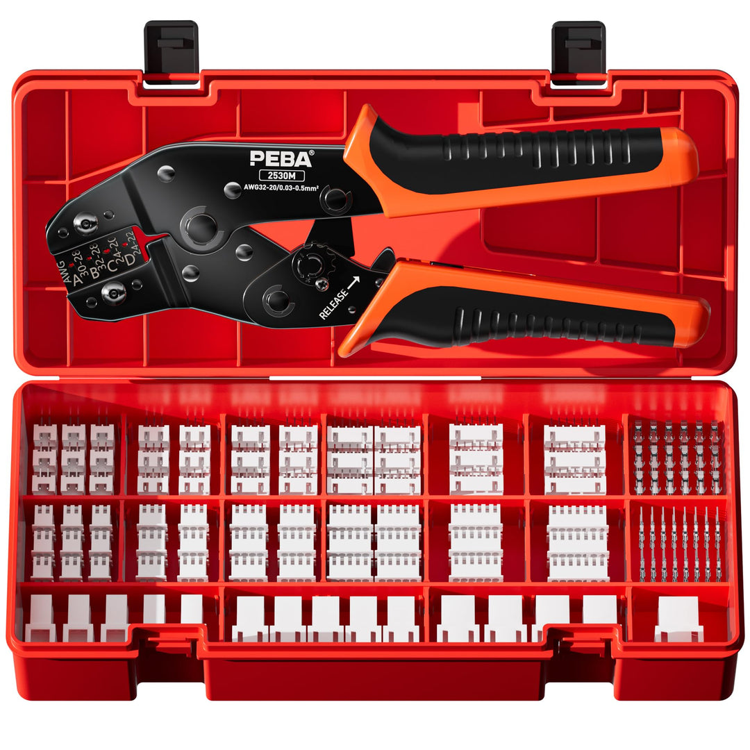 PEBA Crimpzange JST Stecker Set - 18 Arten 2,5 mm JST-XM Steckverbinder und Crimp Pins, 2/3/4/5/6/7