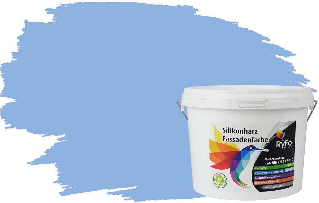 RyFo Colors Silikonharz Fassadenfarbe Lotuseffekt Trend Meerwasserblau 3l - bunte Fassadenfarbe, wei