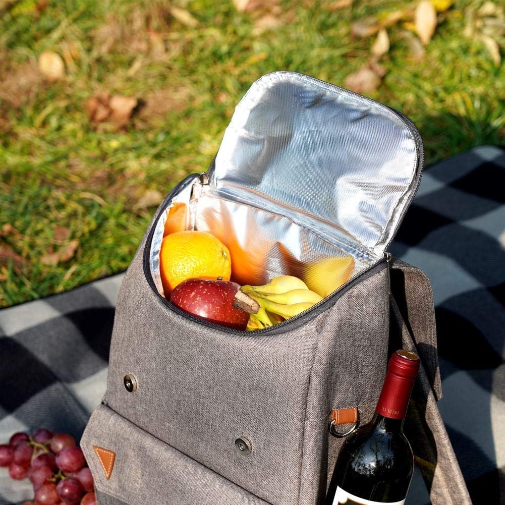 HappyPicnic Isolierter Picknickrucksack mit geräumigem Kühlfach, Flaschenhaltern und grossem wasserd