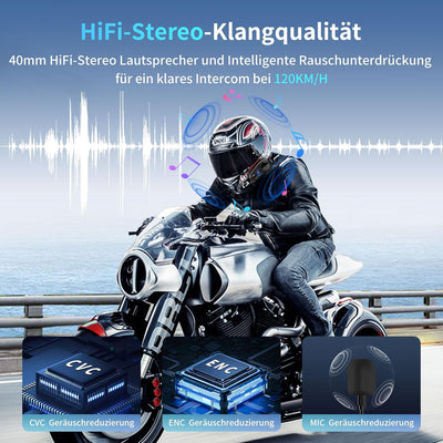 Fodsports FX6 Motorrad Bluetooth Headset, Intercom Motorrad kommunikationssystem bis zu 6 Motorräder