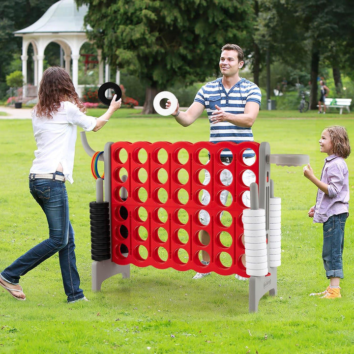 GOPLUS Riesiges 4 Gewinnt Spiel, Strategiespiel mit 42 Ringen, Basketballkorb &amp; Wurfspiel &amp; Schnells