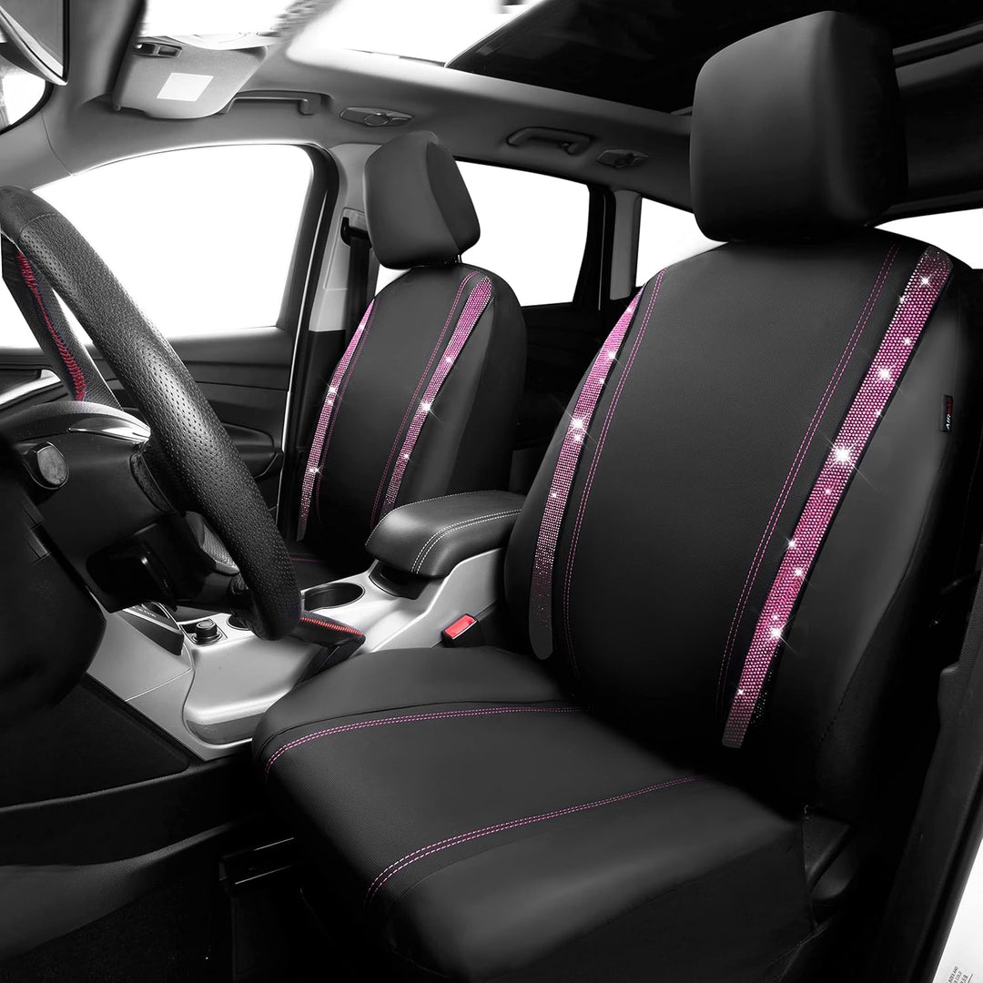 CAR PASS Wasserdicht Leder Autositzbezüge, Bling Diamant 2 Vordersitzbezüge, Glänzend Kristall Glitz