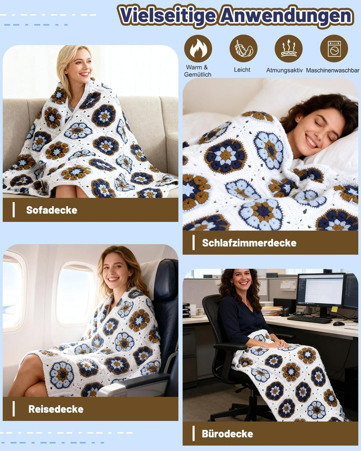 Coopay Granny Square Häkelset für Anfänger Profis, Komplettes Häkelset für Decke Häkeln, Häkel Set m