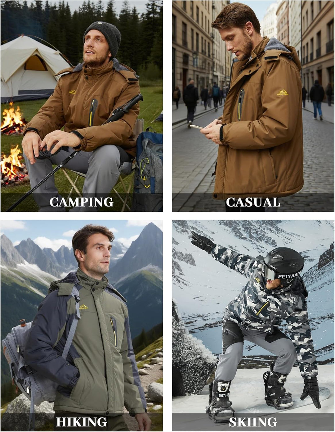 TACVASEN Herren Warme Skijacke Gefütterte Winterjacke Wasserabweisende Funktionsjacke mit Abnehmbare