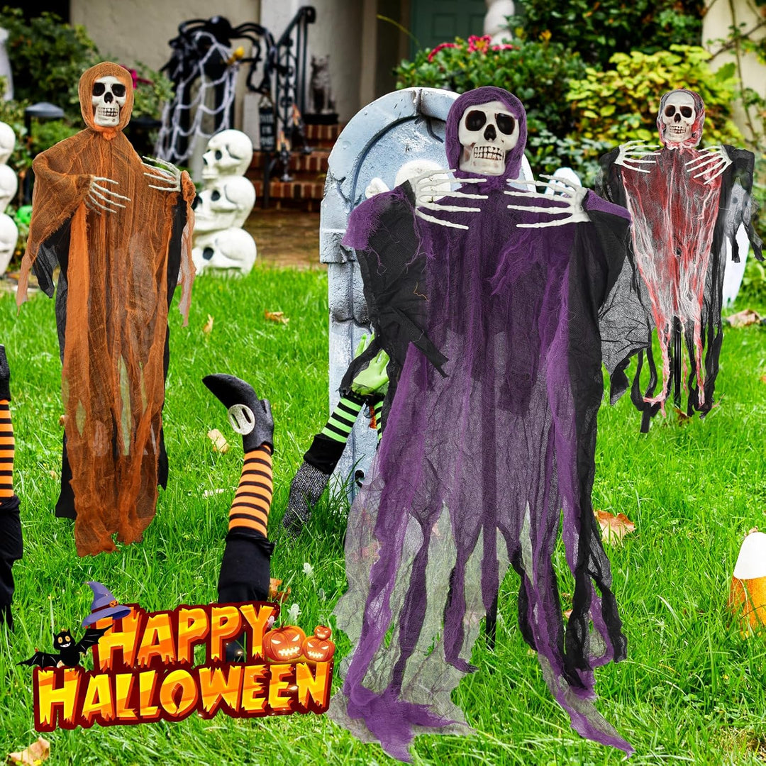 Timiyou Halloween Deko Outdoor, 3 Stück Halloween Skelett, 80cm Hängender Sensenman, Geister Dekorat