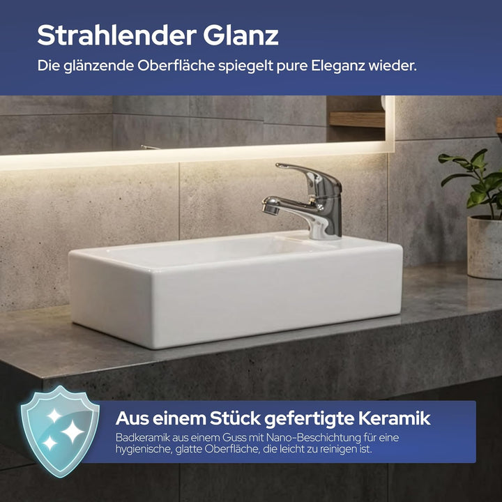 VILSTEIN Hänge- oder Aufsatz Waschbecken Gäste WC | kleines mini Handwaschbecken | Keramik Waschtisc