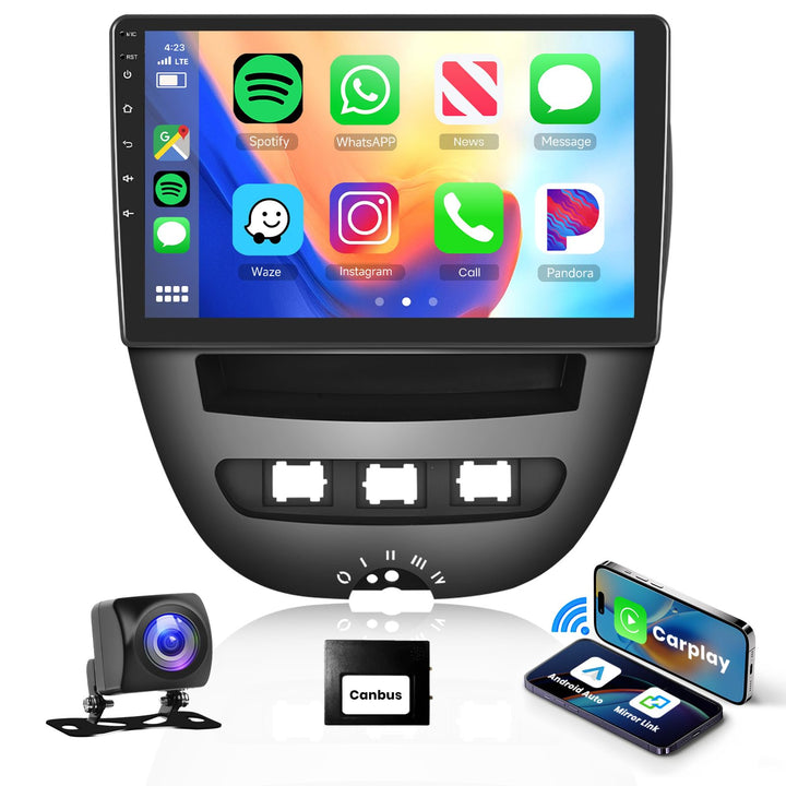 Podofo Carplay Autoradio für Peugeot 107/Citroen C1/Toyota Aygo, 10.1“ Touchscreen Autoradio 2G+64G