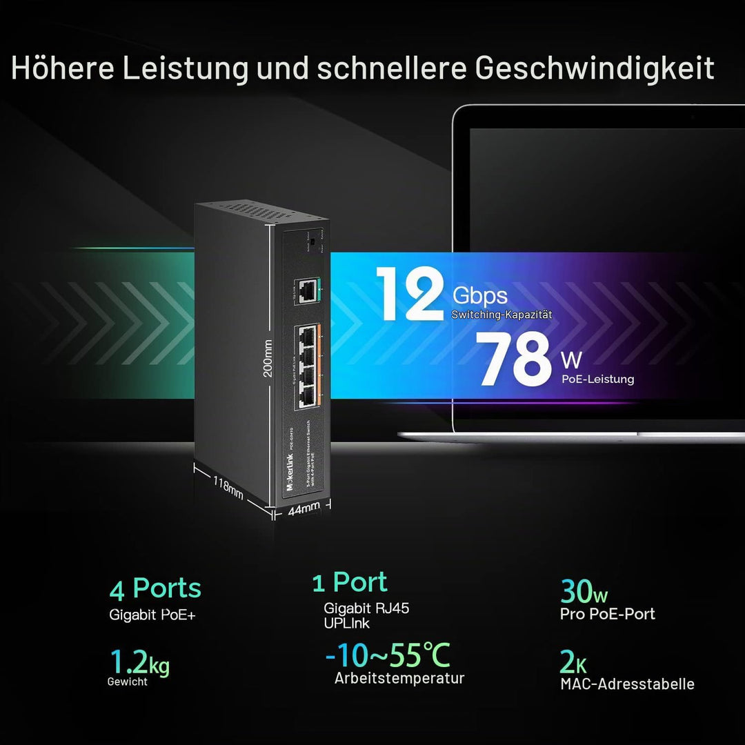 MokerLink 5 Port Gigabit POE Switch, with 4 Port POE+ 1000Mbps, 78W IEEE802.3af/at, Unmanaged Plug a