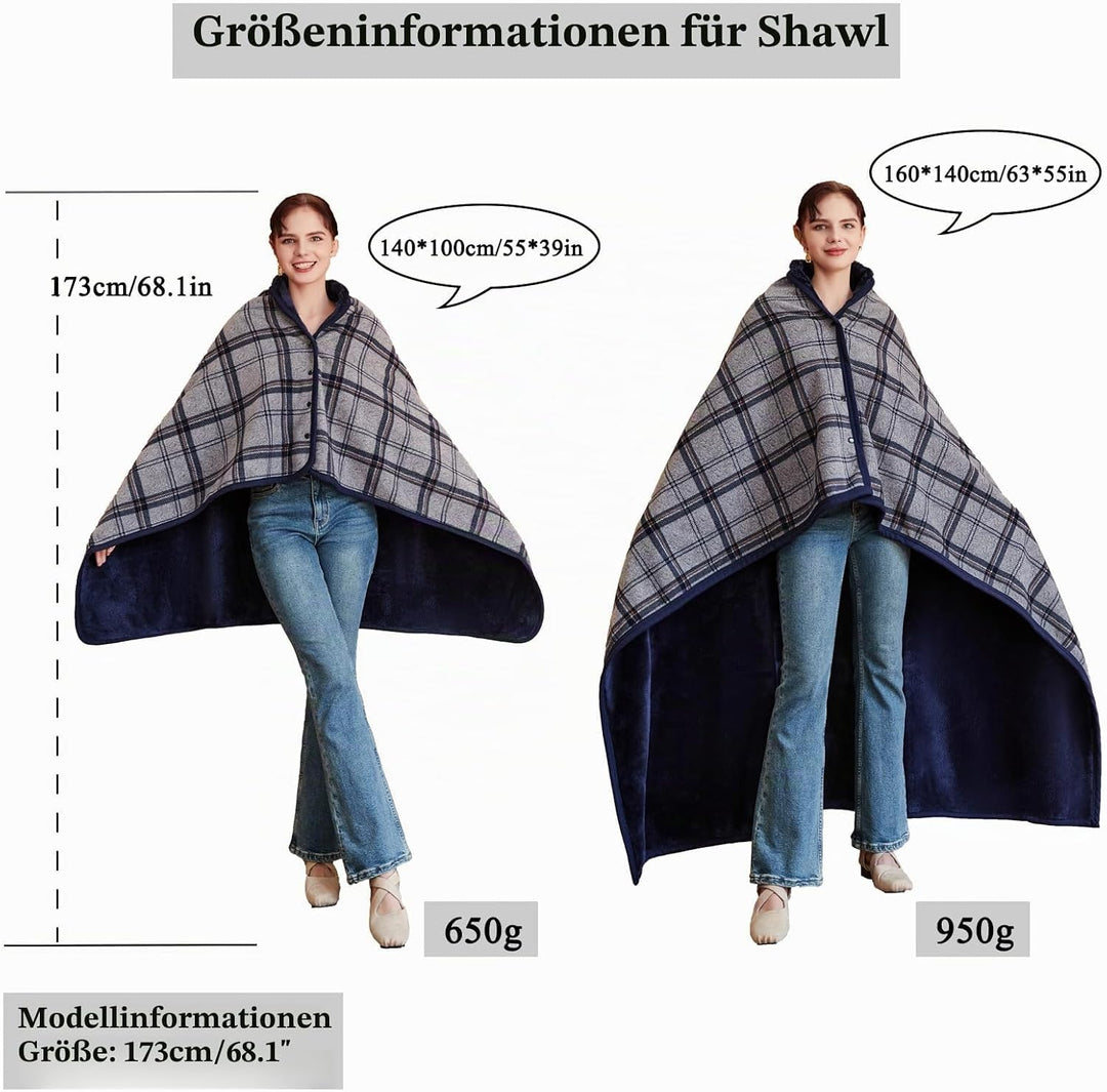 SIVENKE Damen Poncho Fleece Tragbare Decke, Karierte Schossdecke Bequemer Poncho Plüschdecken Überwu
