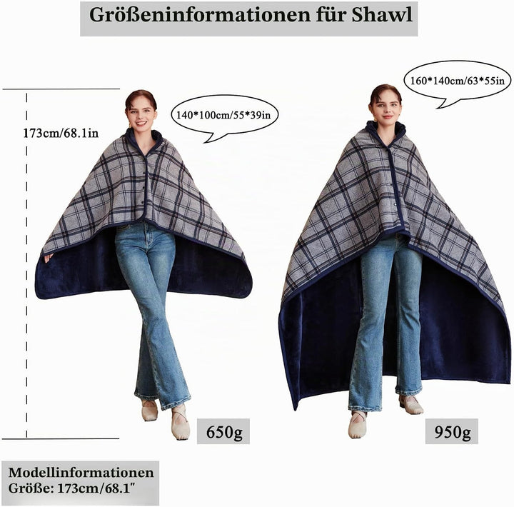 SIVENKE Damen Poncho Fleece Tragbare Decke, Karierte Schossdecke Bequemer Poncho Plüschdecken Überwu