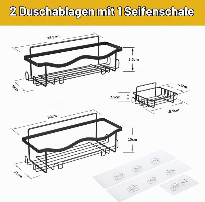ALOCEO Duschablage ohne Bohren 3 Stück, Rostfrei Dusch Organizer, Shampoo Halterung für Dusche, Schw