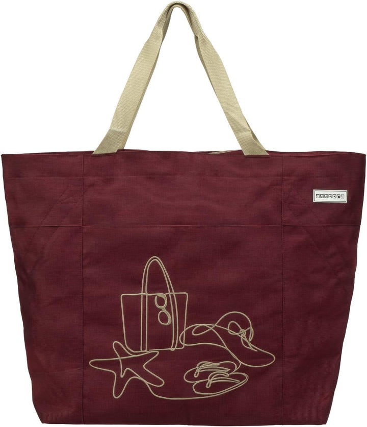 anndora XXL Strandtasche RUBY RED - Strandtasche 40 Liter Schultertasche Einkaufstasche weinrot best